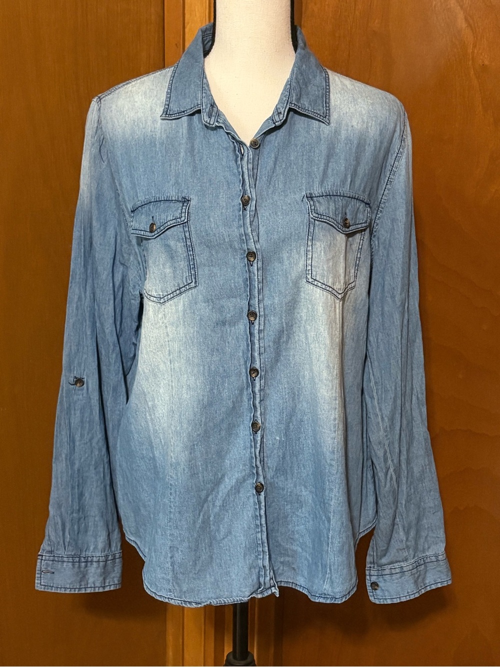 Passport Light Wash Denim Chambray Button Down Shirt